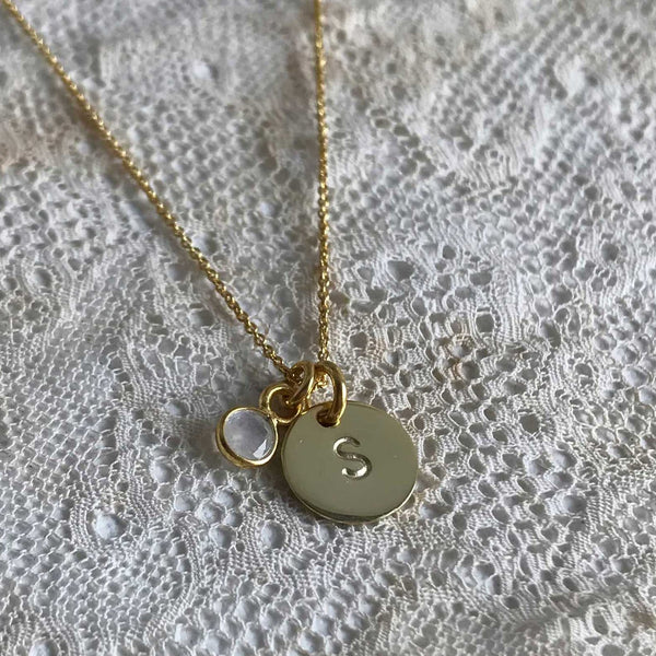 Moonstone | 'Initial coin' necklace | 24k gold plated