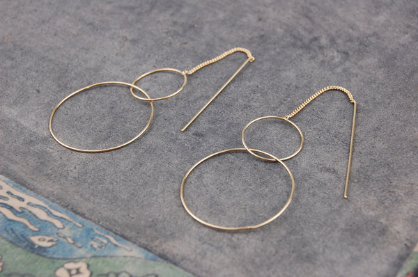 'Two rings' chain stick earrings | 24k Gold-plated