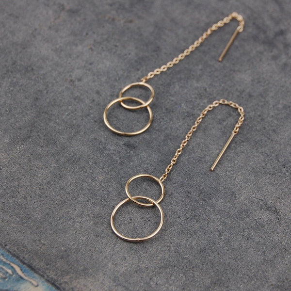 'Two small rings' chain stick earrings | 24k gold-plated