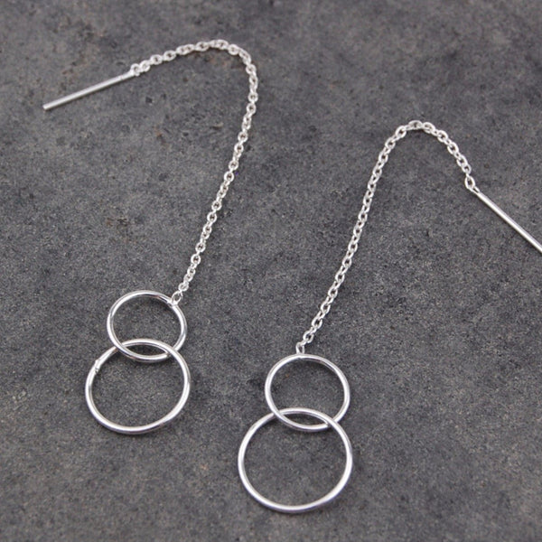 'two small rings' chain stick earrings | 925 silver