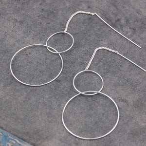 'Two rings' chain stick earrings | 925 Silver