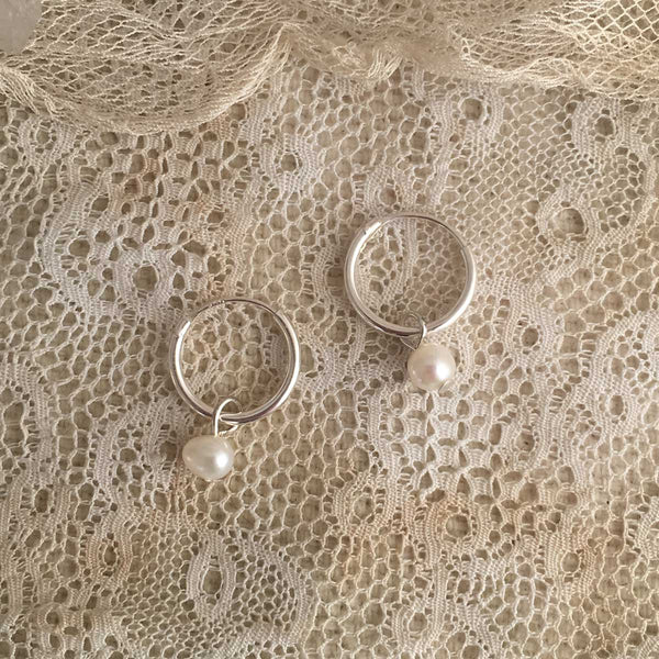 'tiny pearl' hoops | 925 silver | 12mm