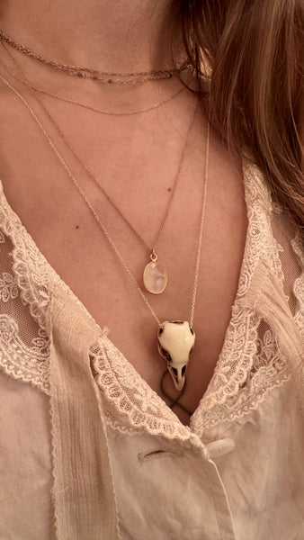 'Bird skull' white necklace | Bronze