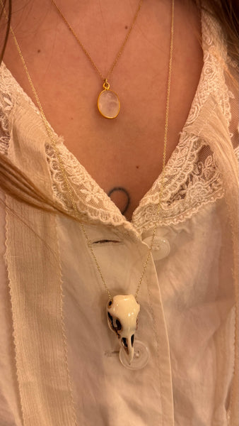 'Bird skull' white necklace | Bronze