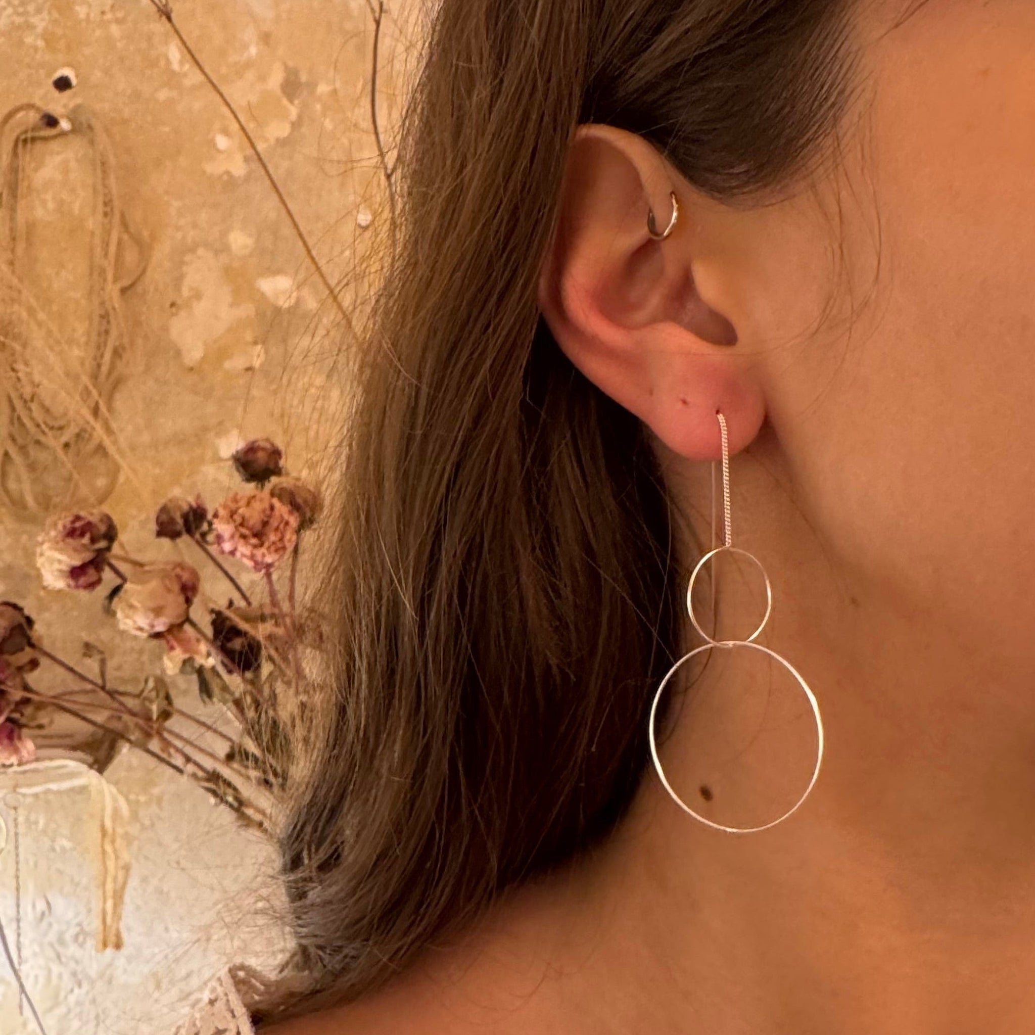 'Two rings' chain stick earrings |