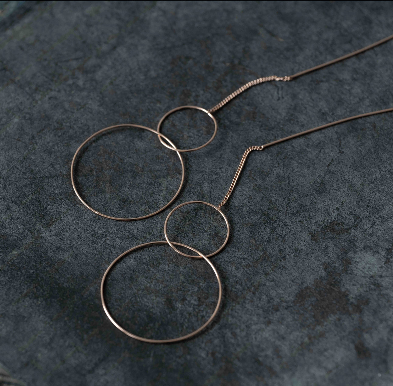 ‘Two rings' chain stick earrings |  rose gold