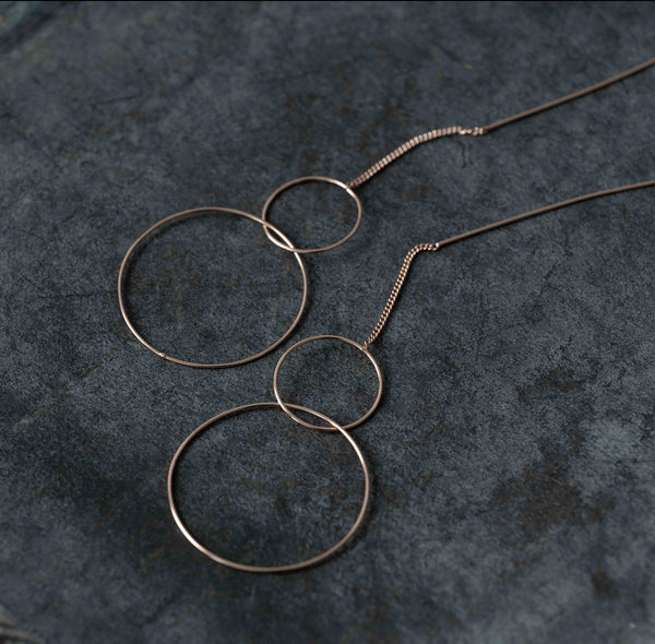 ‘Two rings' chain stick earrings |  rose gold
