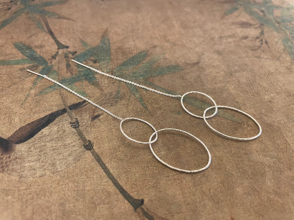 'Two rings' faceted chain stick earrings | 925 Sterling Silver