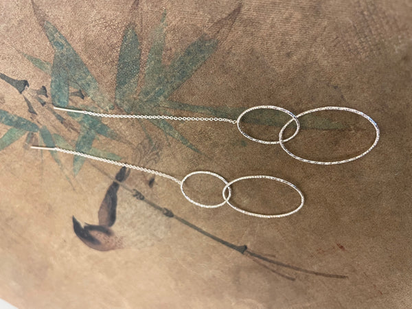 'Two rings' faceted chain stick earrings | 925 Sterling Silver