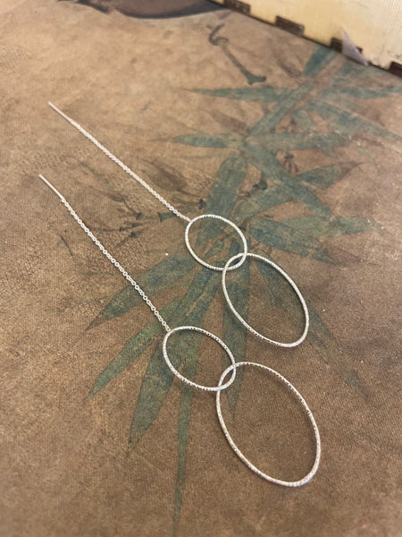 'Two rings' faceted chain stick earrings | 925 Sterling Silver