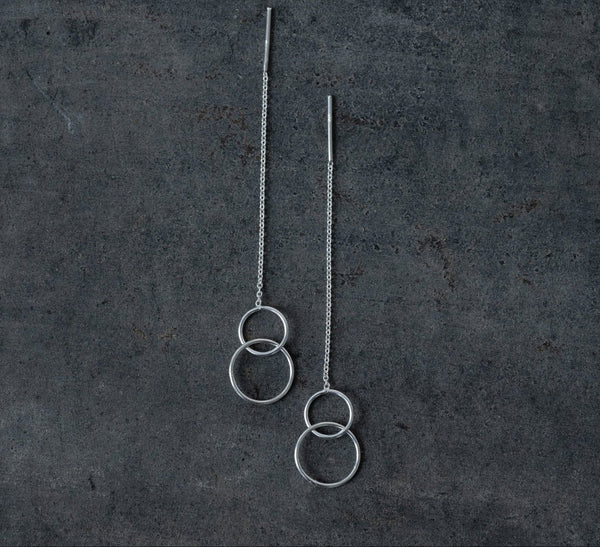 'two small rings' chain stick earrings | 925 silver