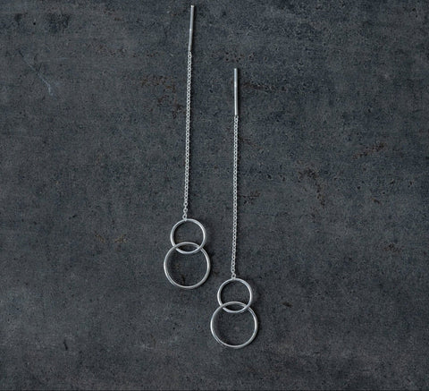 'two small rings' chain stick earrings | 925 silver