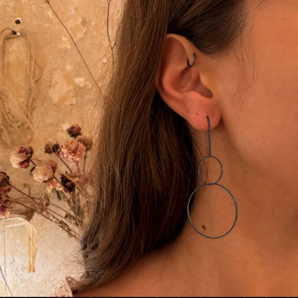 'Two Rings' Chain Stick Earrings | 925 silver