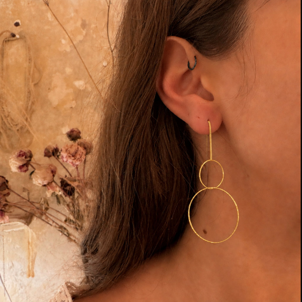 'Two Rings' Chain Stick Earrings | 925 Silver Gold-plated