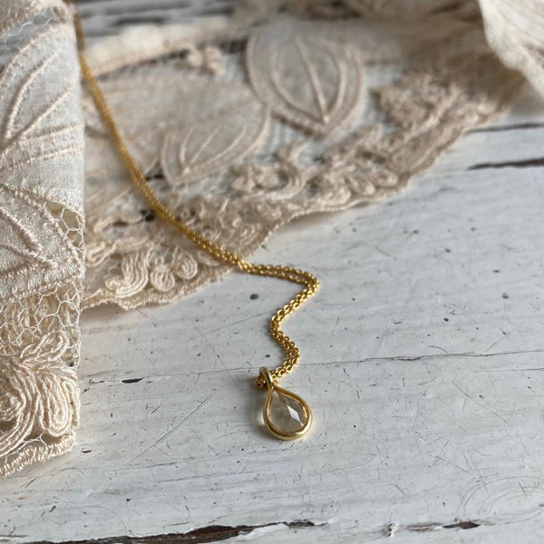 Small Citrine | stone pendant necklace | 24k gold-plated