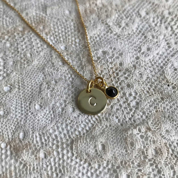 onyx | 'initial coin' necklace | 24k gold plated