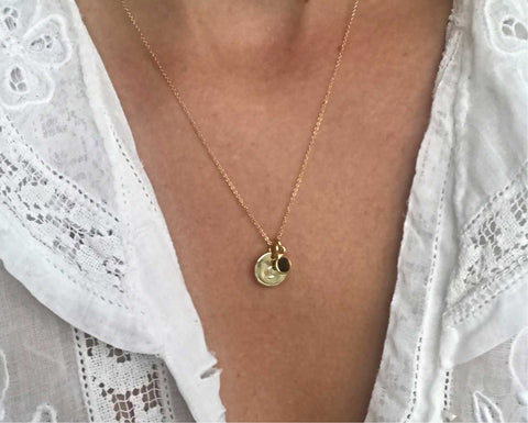 onyx | 'initial coin' necklace | 24k gold plated