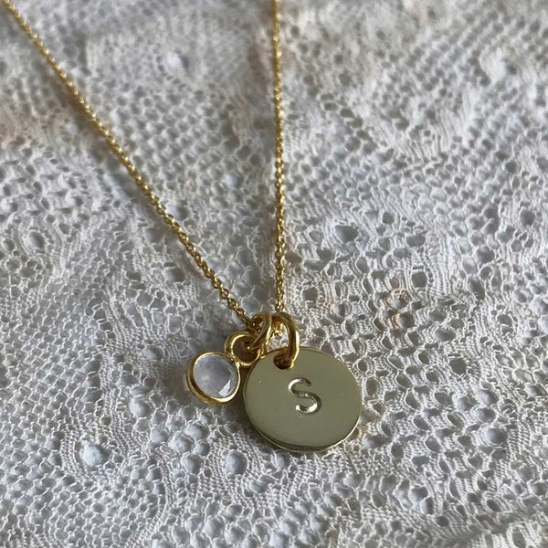 Moonstone | 'Initial coin' necklace | 24k gold plated