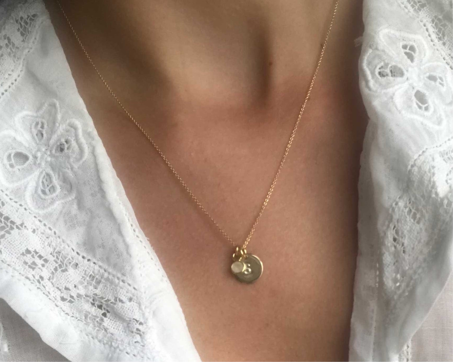 moonstone | 'initial coin' necklace | 24k gold plated