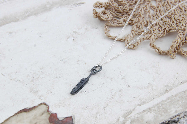 feather pendant necklace | 925 silver oxidized