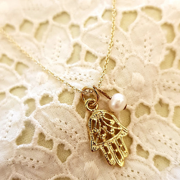 fatima hand & pearl necklace | 925 silver