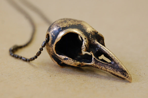 'Bird skull' black necklace | Bronze
