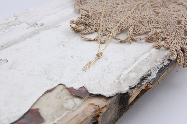 feather pendant necklace | 24k gold plated