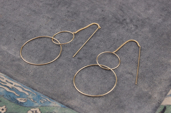 'two rings' chain stick earrings | 24k gold-plated