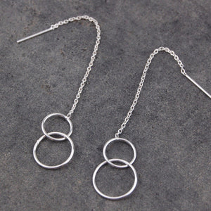 'two small rings' chain stick earrings | 925 silver