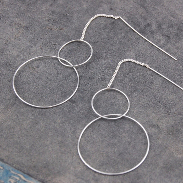 'Two rings' chain stick earrings | 925 Silver