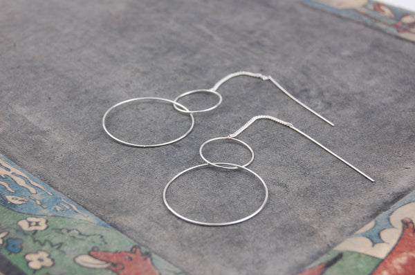 'Two rings' chain stick earrings | 925 Silver