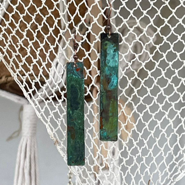 'rectangular' earrings | oxidized copper turquoise