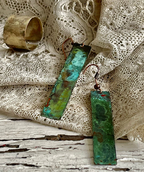 'rectangular' earrings | oxidized copper turquoise
