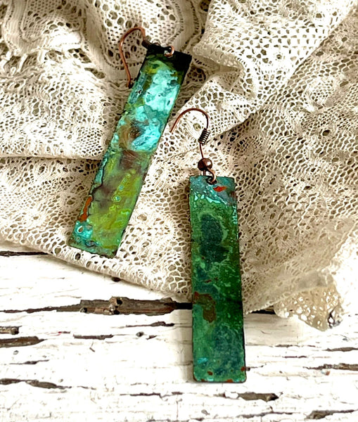 'rectangular' earrings | oxidized copper turquoise