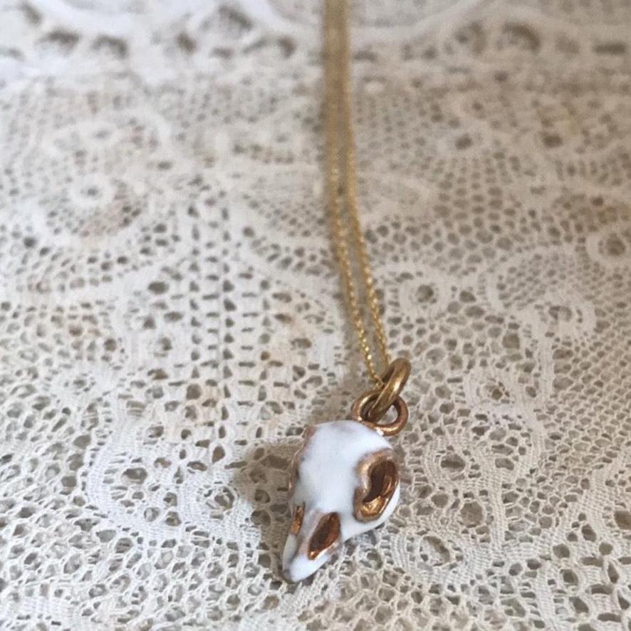 'Bird skull' white necklace | white painted