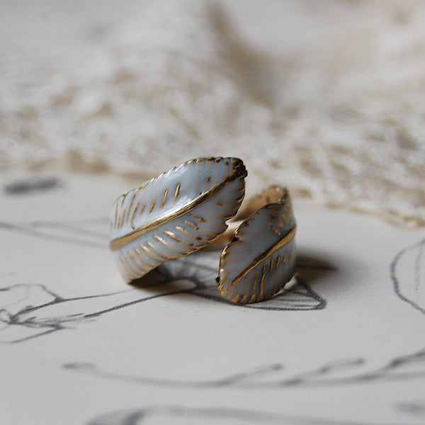 'feather' white ring | bronze