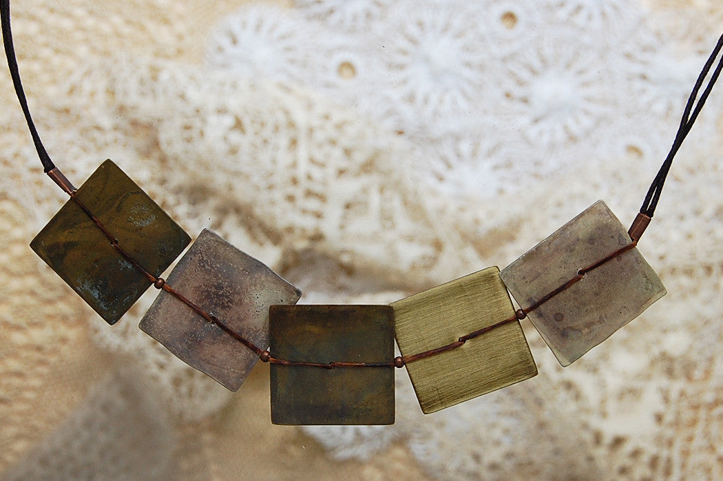 'squares' necklace | oxidized copper