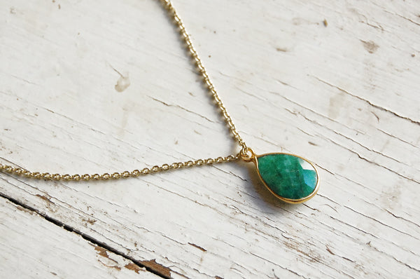 emerald | stone pendant necklace | 24k gold-plated