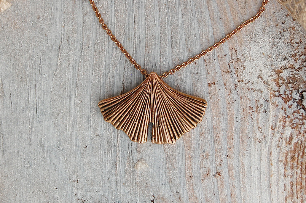 'ginkgo fan' necklace | bronze