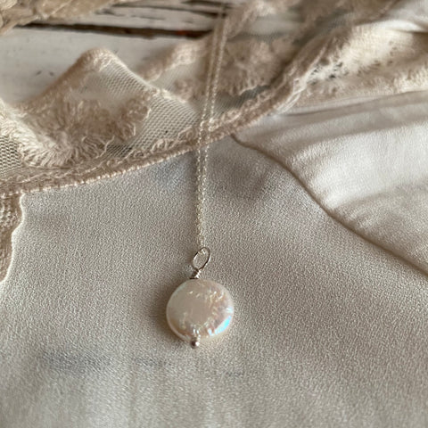'Coin' pearl necklace | 925 Silver