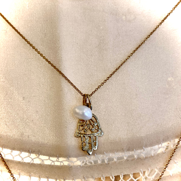 fatima hand & pearl necklace | 925 silver