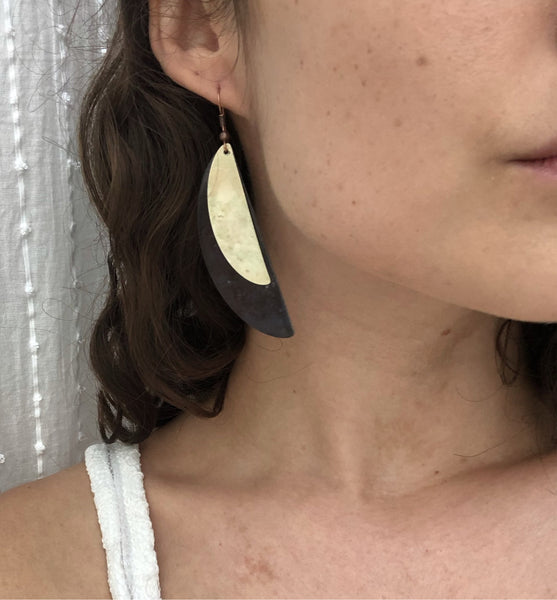 'crescent' earrings | oxidized copper