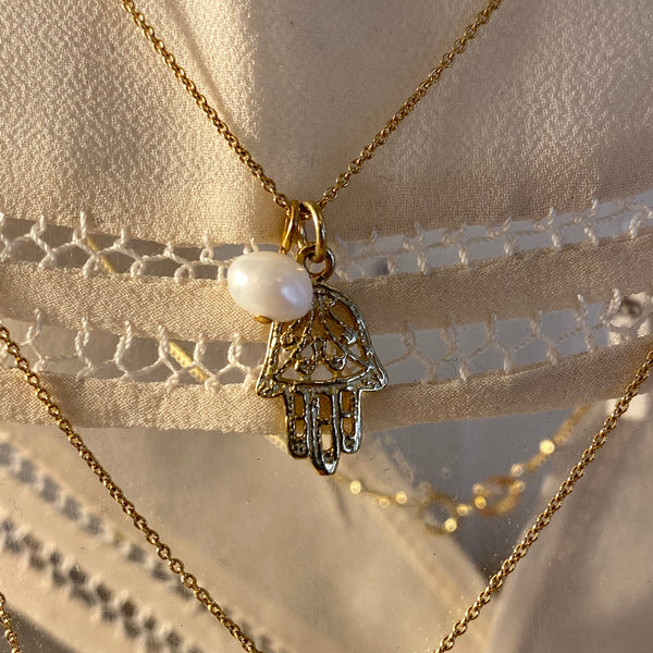 fatima hand & pearl necklace | 925 silver