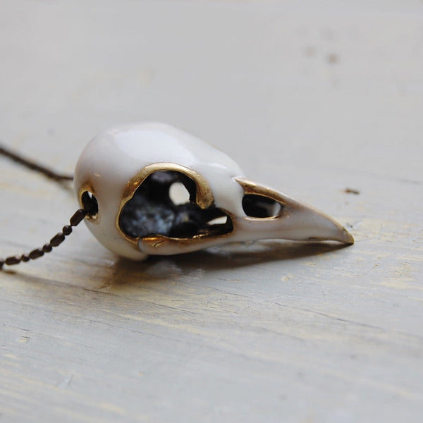 'Bird skull' white necklace | Bronze